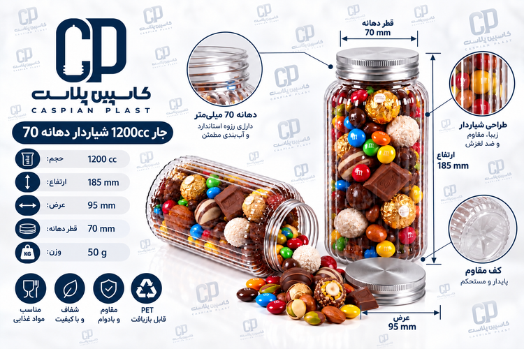 جار ۱۲۰۰ سیسی شیاردار با دهانه ۷۰ با درب فلزی